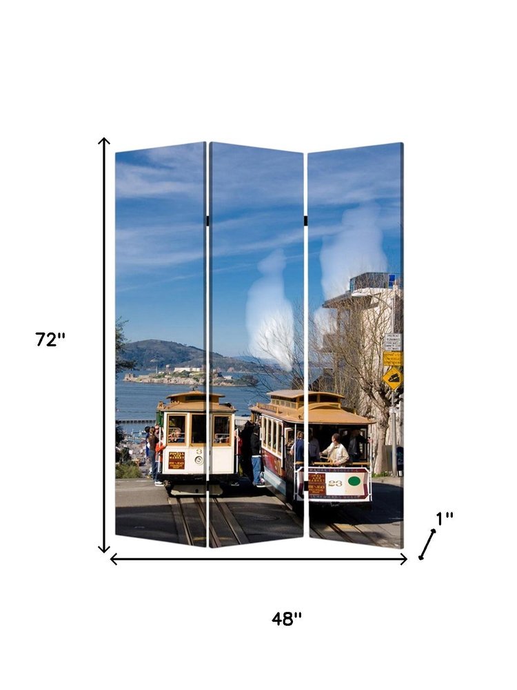 48" X 72" Multi Color Wood Canvas San Francisco  Screen