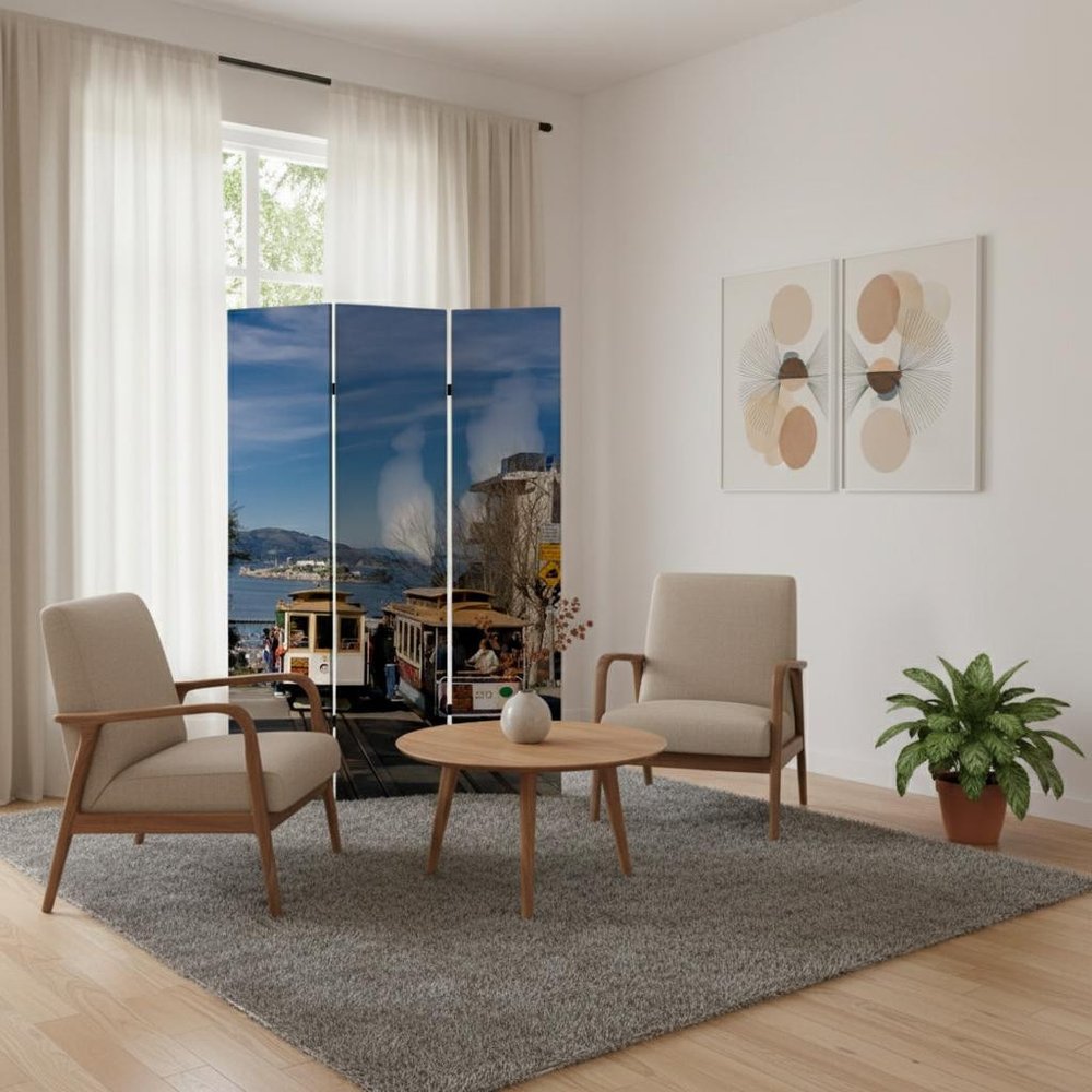 48" X 72" Multi Color Wood Canvas San Francisco  Screen