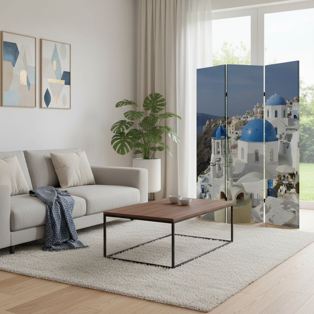 48" X 72" Multi Color Wood Canvas Greece  Screen