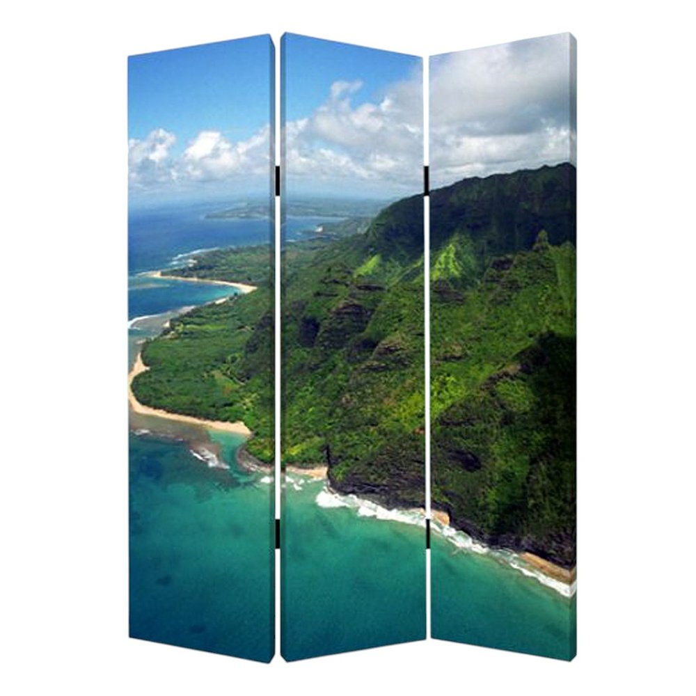 48 X 72 Multi Color Wood Canvas Palm Tripical  Screen