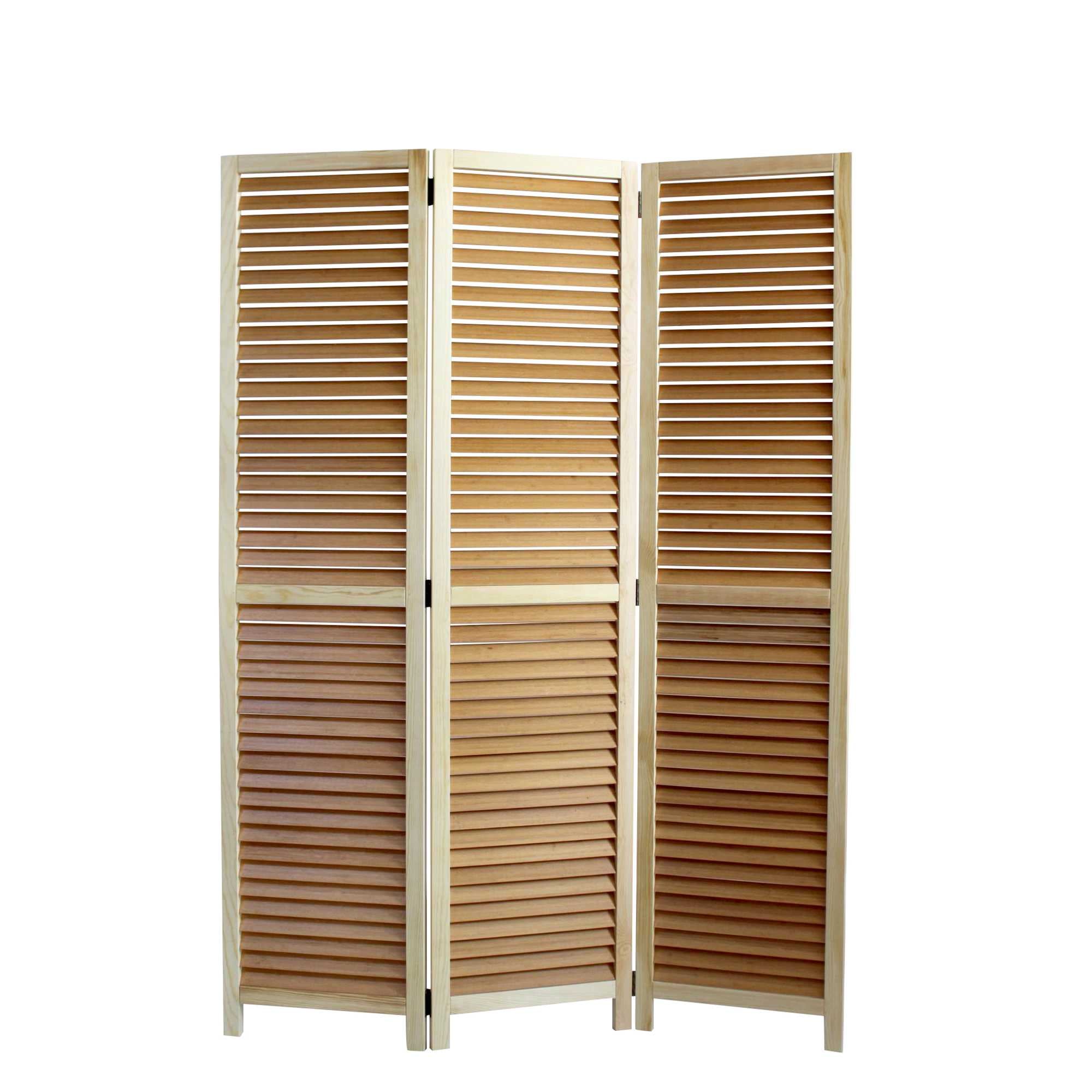 67" Natural Solid Wood Panel Screen Room Divider