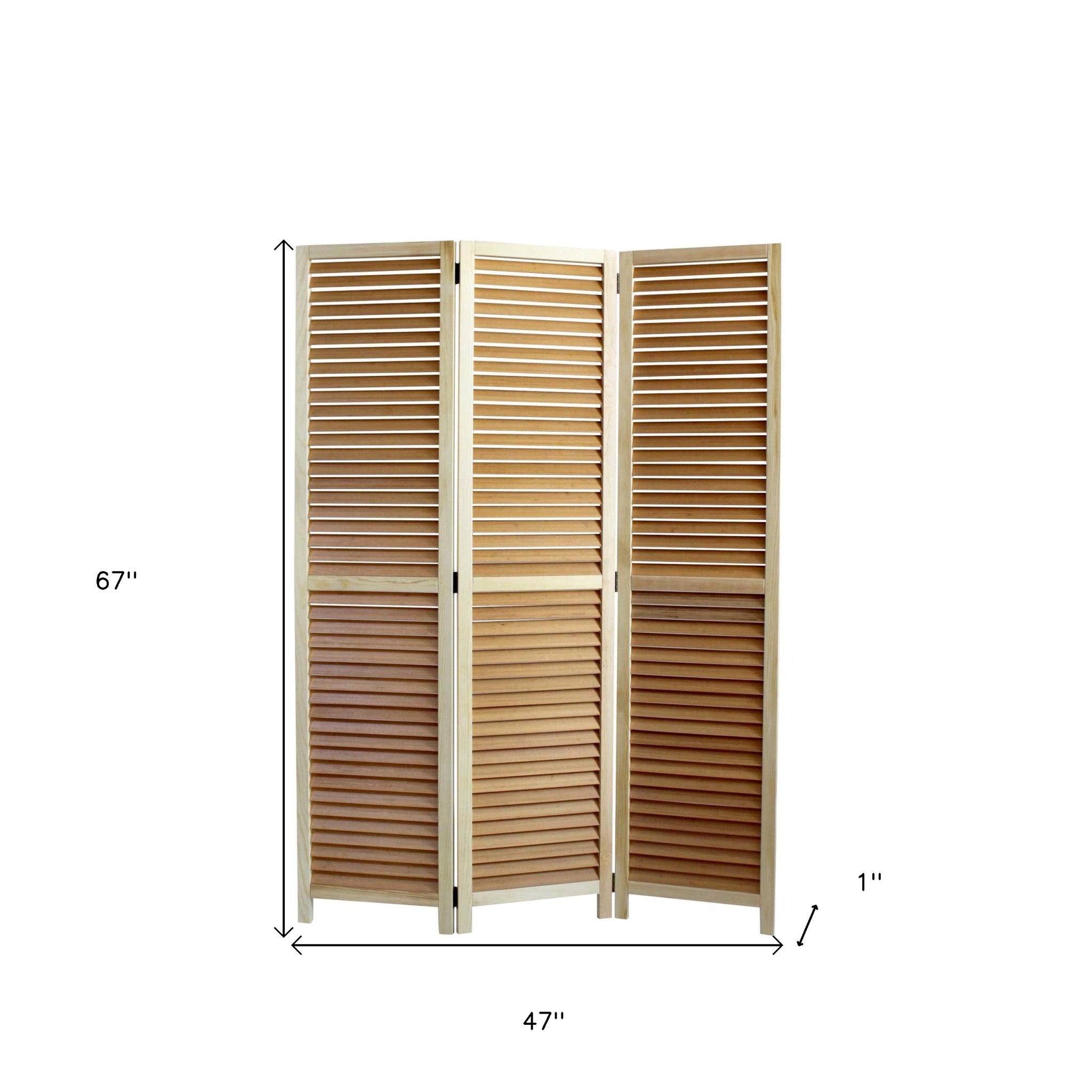 67" Natural Solid Wood Panel Screen Room Divider