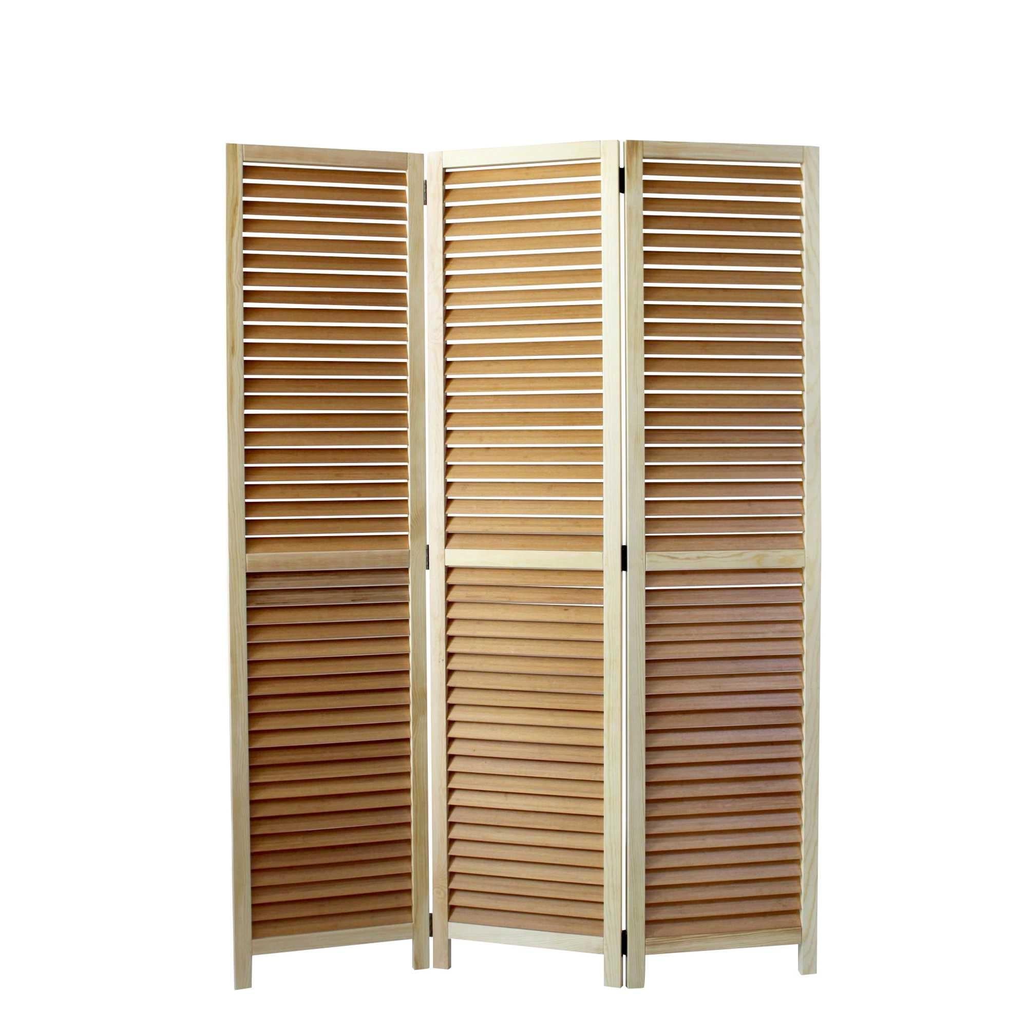 67" Natural Solid Wood Panel Screen Room Divider