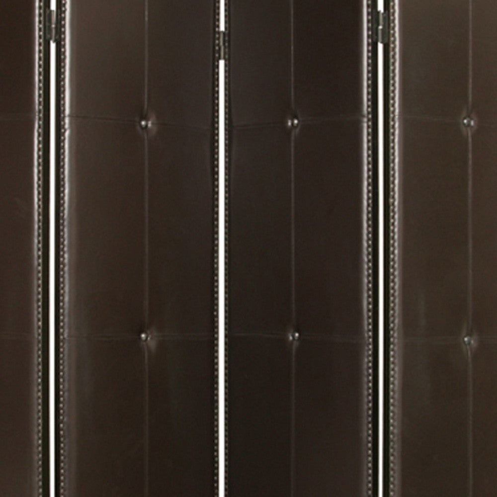 84" Brown Faux Leather Folding Four Panel Screen Room Divider