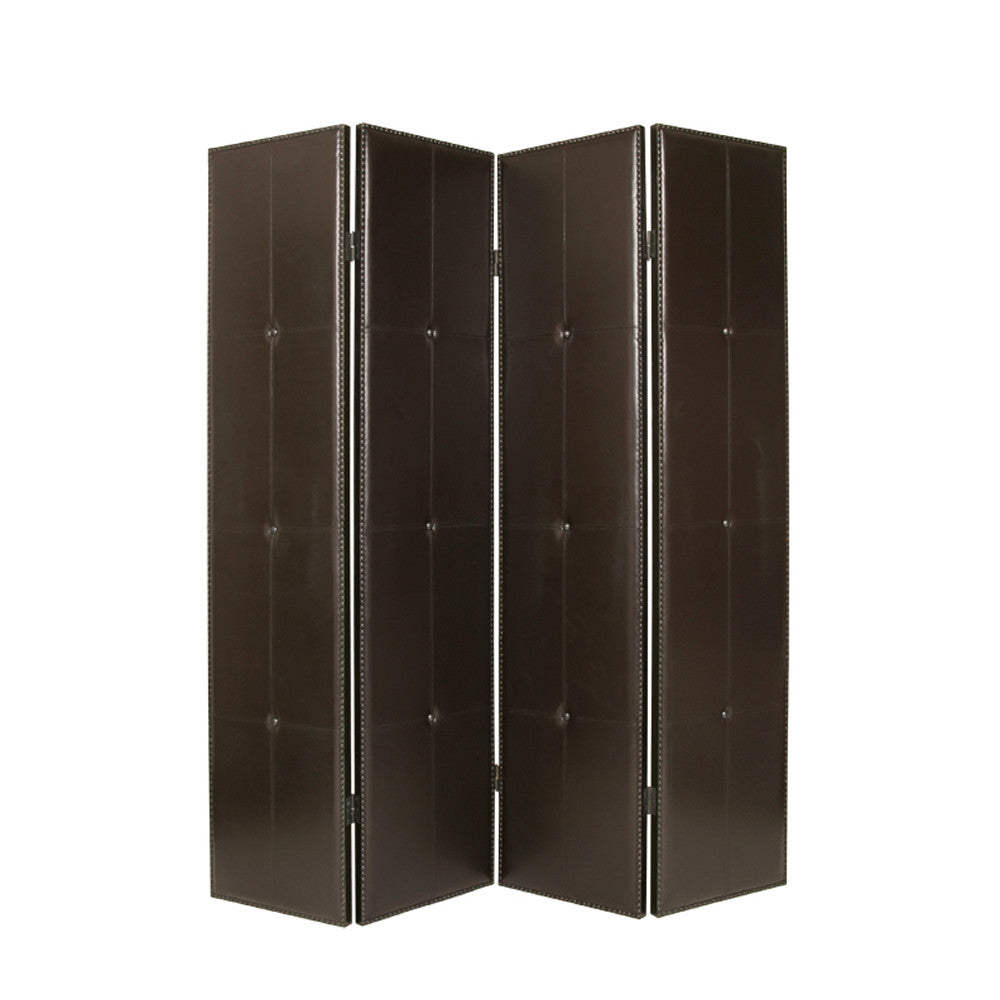 84" Brown Faux Leather Folding Four Panel Screen Room Divider