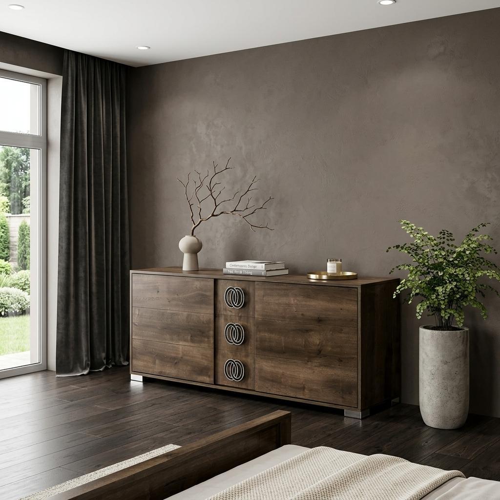 66" Brown Wood Three Drawer Double Dresser