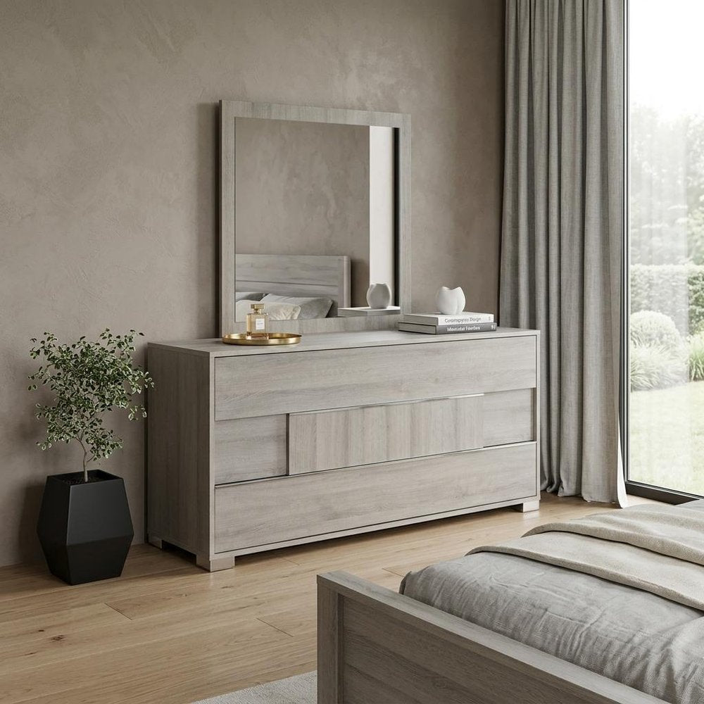 66" Gray Wood Three Drawer Double Dresser