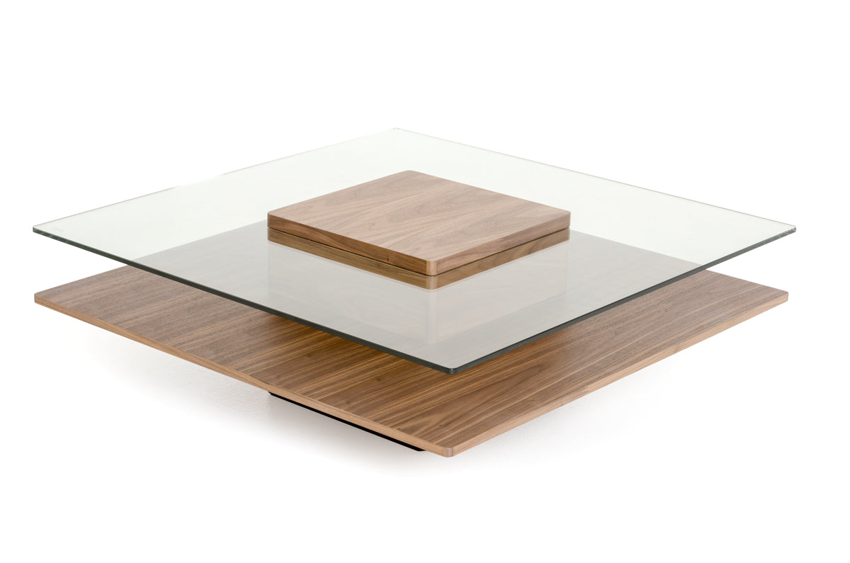 39" Clear And Brown Glass Coffee Table With Shelf