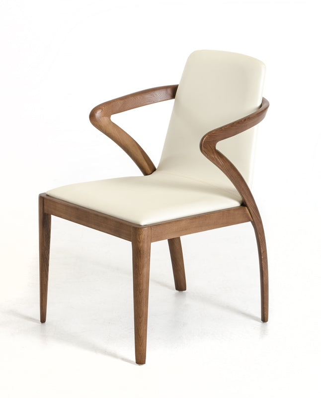 Cream And Brown Upholstered Faux Leather Dining Side Chair