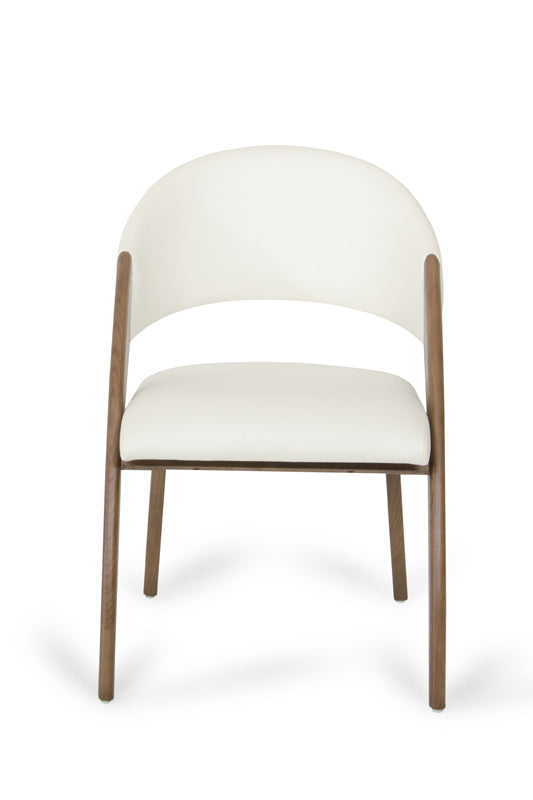 Set of Two Cream and Brown Upholstered Faux Leather Open Back Dining Arm Chairs