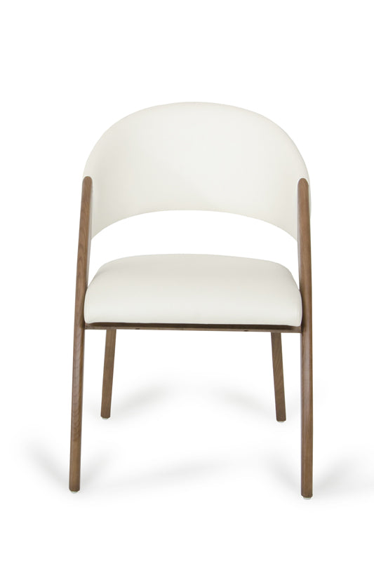 31" Walnut Wood And Cream Leatherette Dining Chair