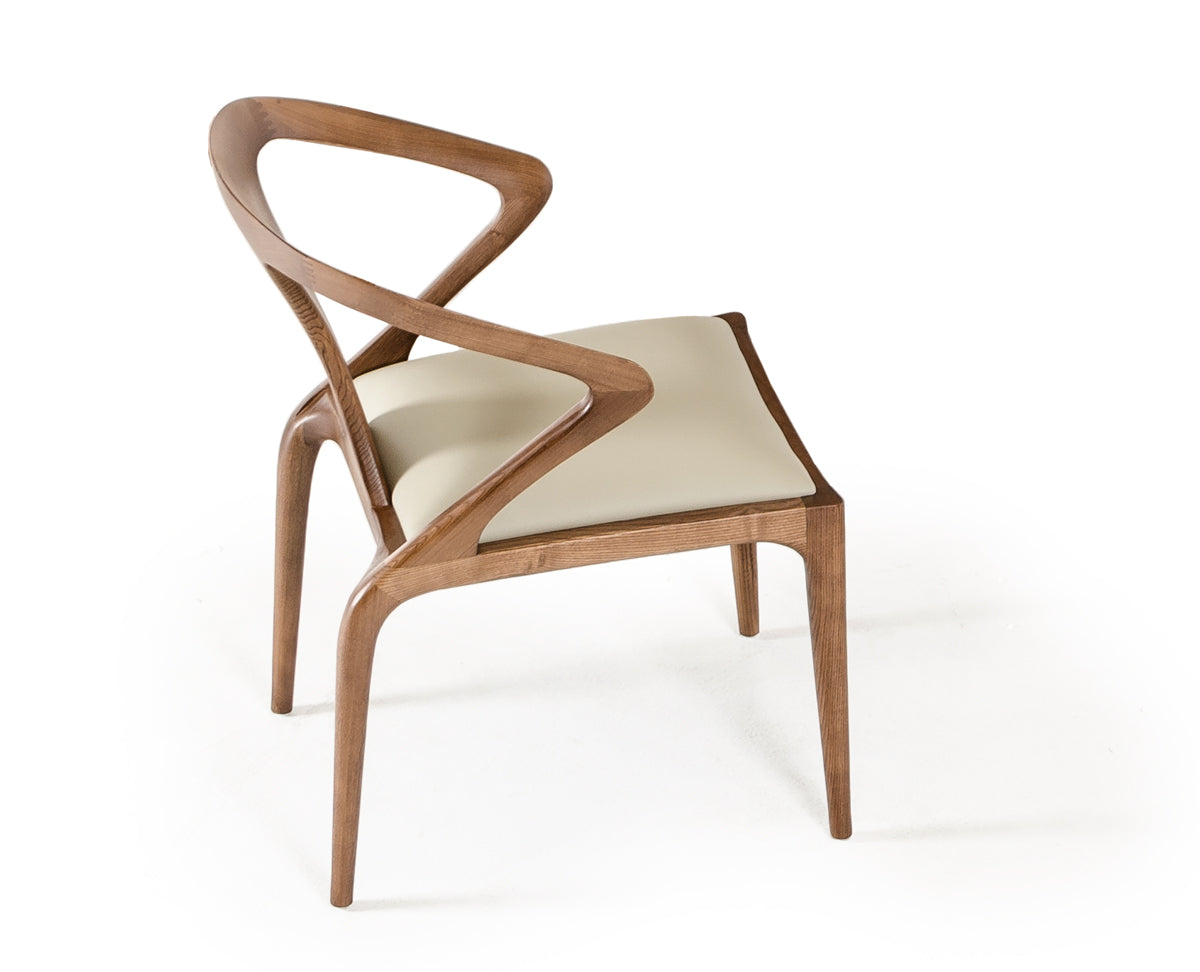 White and Brown Upholstered Faux Leather Curved Back Dining Arm Chair
