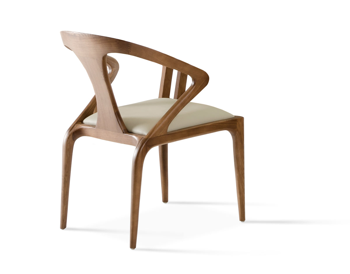 White and Brown Upholstered Faux Leather Curved Back Dining Arm Chair