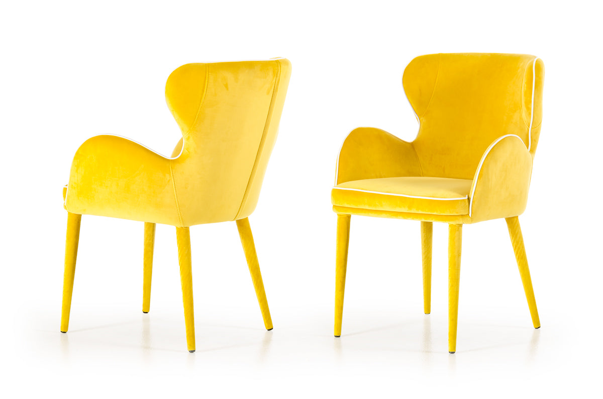 33" Yellow Fabric And Metal Dining Chair
