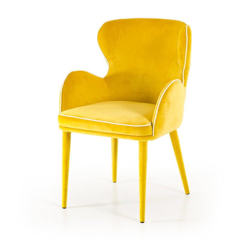 33" Yellow Fabric And Metal Dining Chair