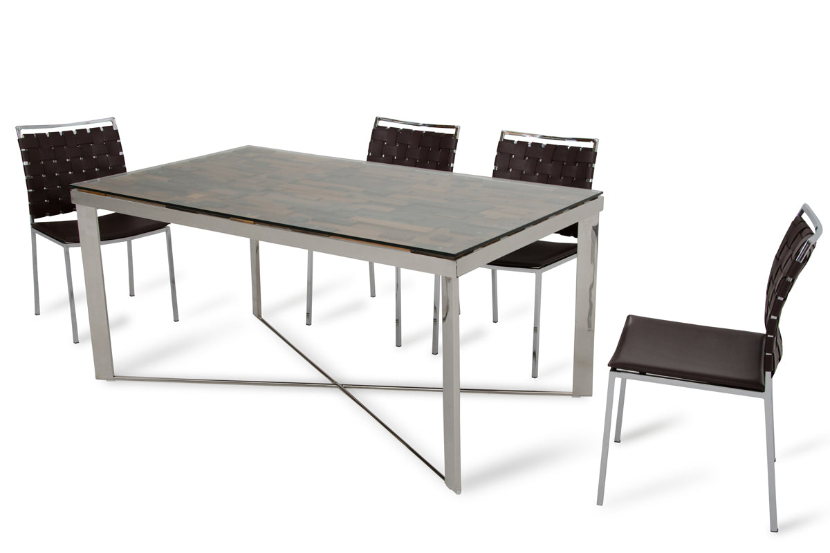 30" Wood  Steel  And Glass Dining Table