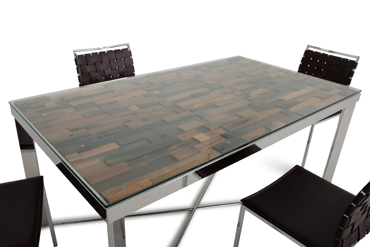 30" Wood  Steel  And Glass Dining Table