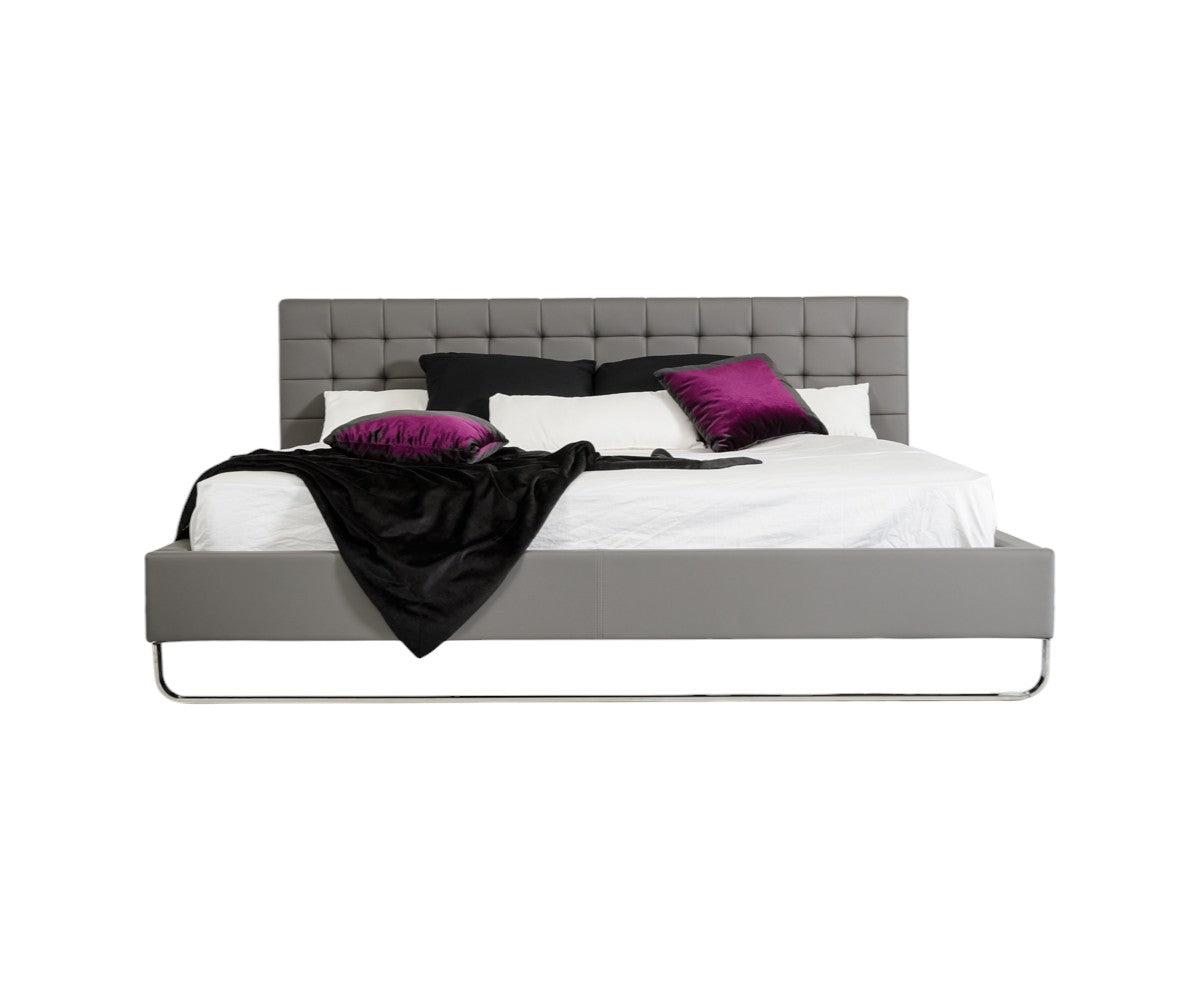 Gray Tufted Faux Leather Upholstered King Sleigh Bed
