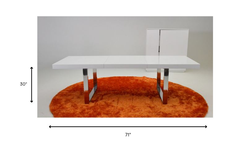30" White Mdf Extendable Dining Table With Stainless Steel Legs