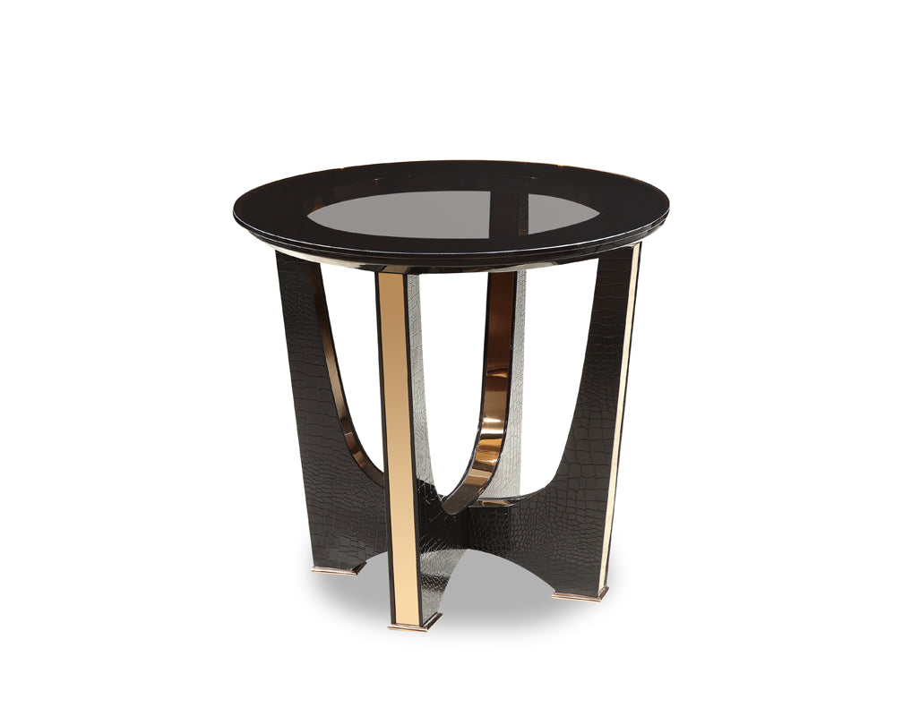22" Black Crocodile And Rosegold End Table