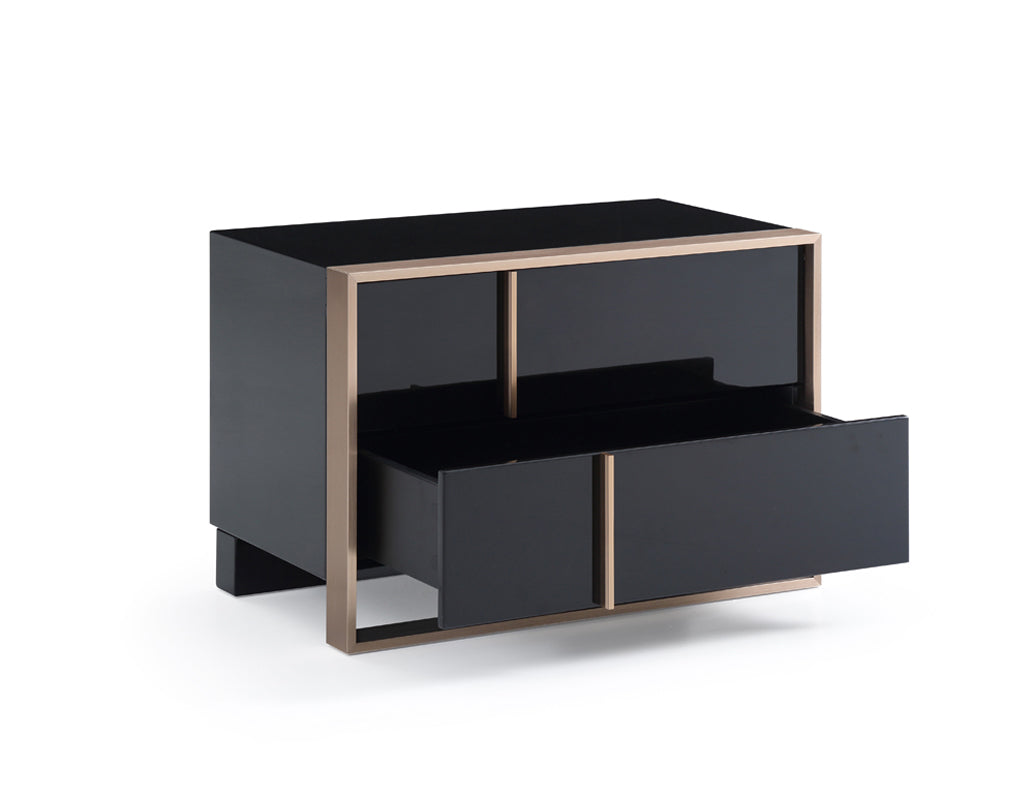 20" Black Wood Two Drawer Nightstand