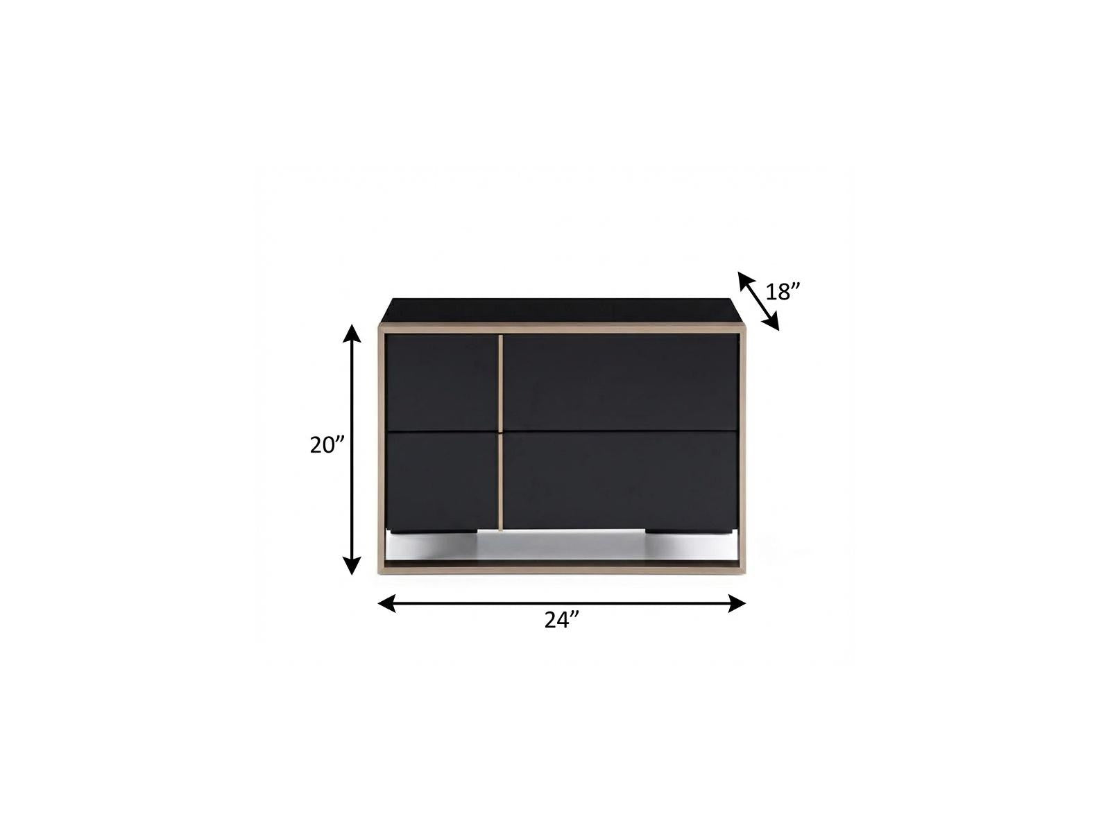 20" Black Wood Two Drawer Nightstand