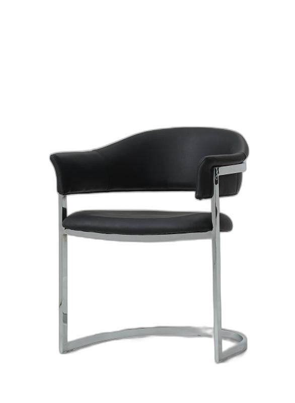 30" Black Leatherette And Stainless Steel Dining Chair