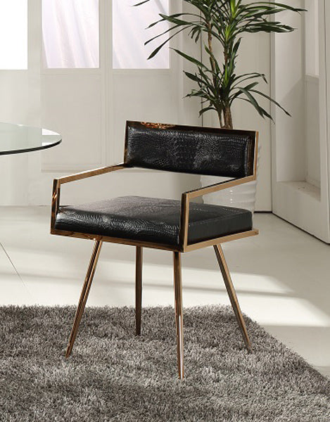 30" Black Leatherette And Rosegold Stainless Steel Dining Chair