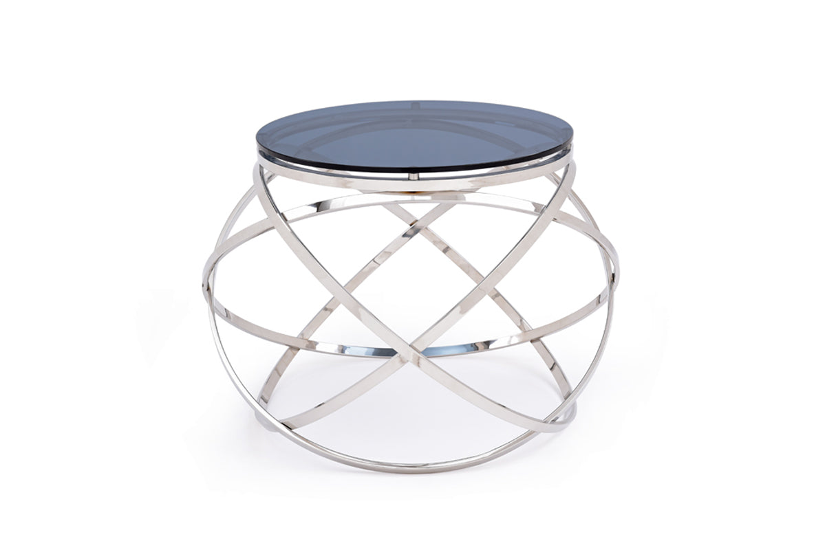 14" Smoked Glass And Stainless Steel End Table