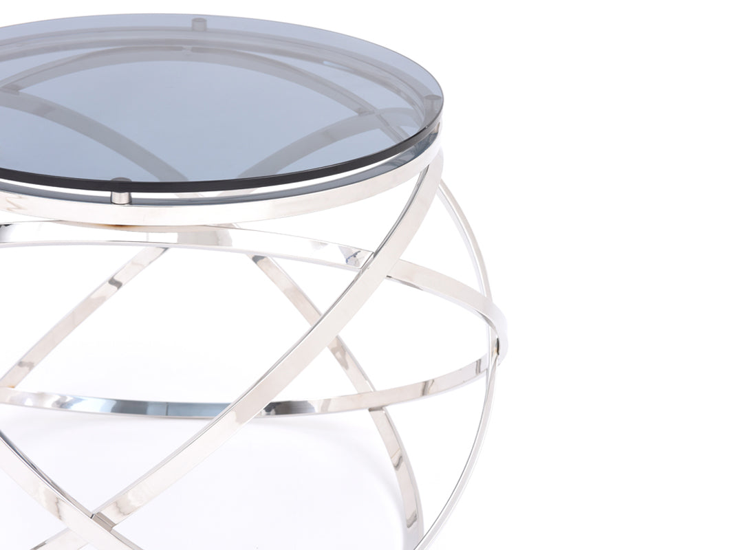 14" Smoked Glass And Stainless Steel End Table
