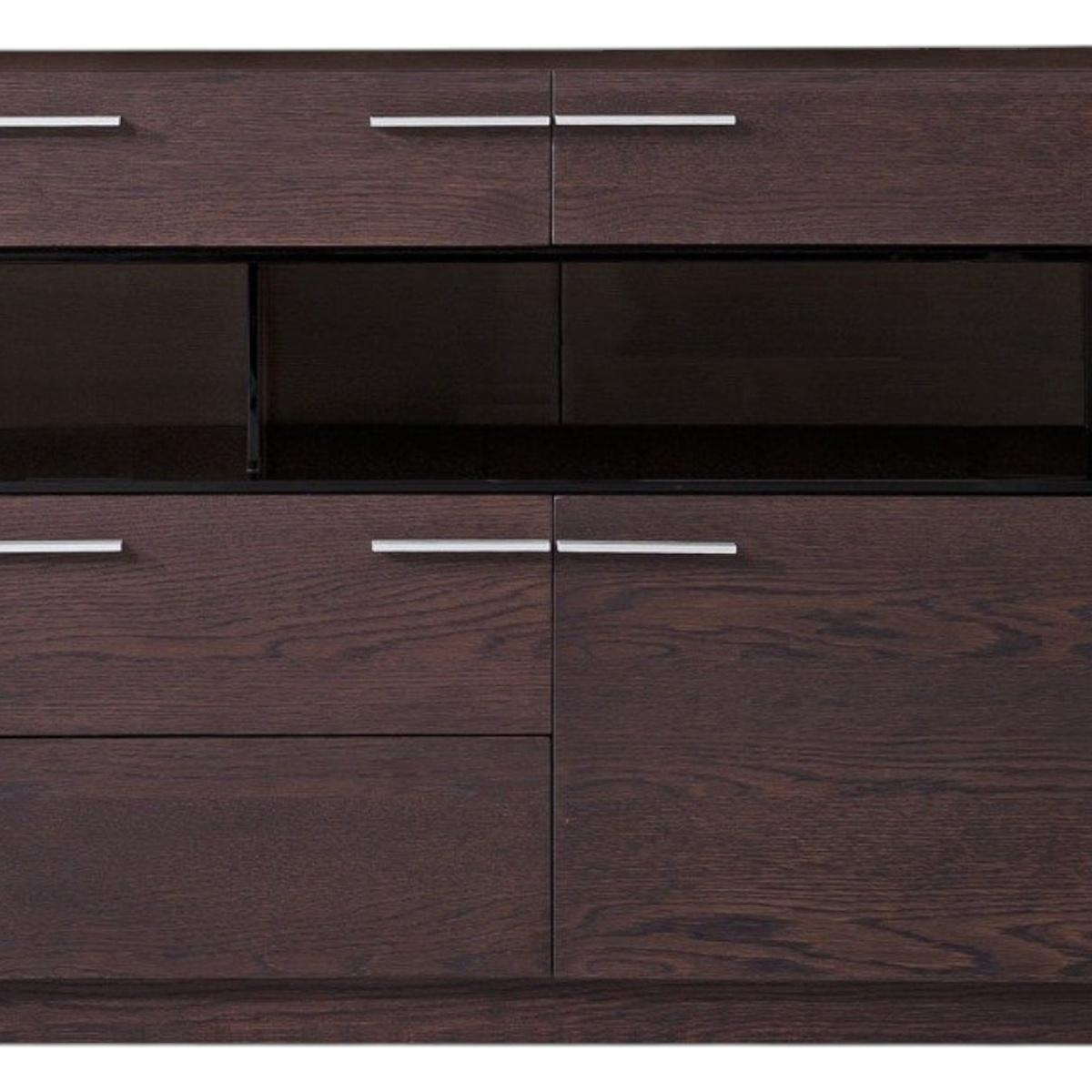 59" Brown Solid Wood Sideboard with Glass Doors