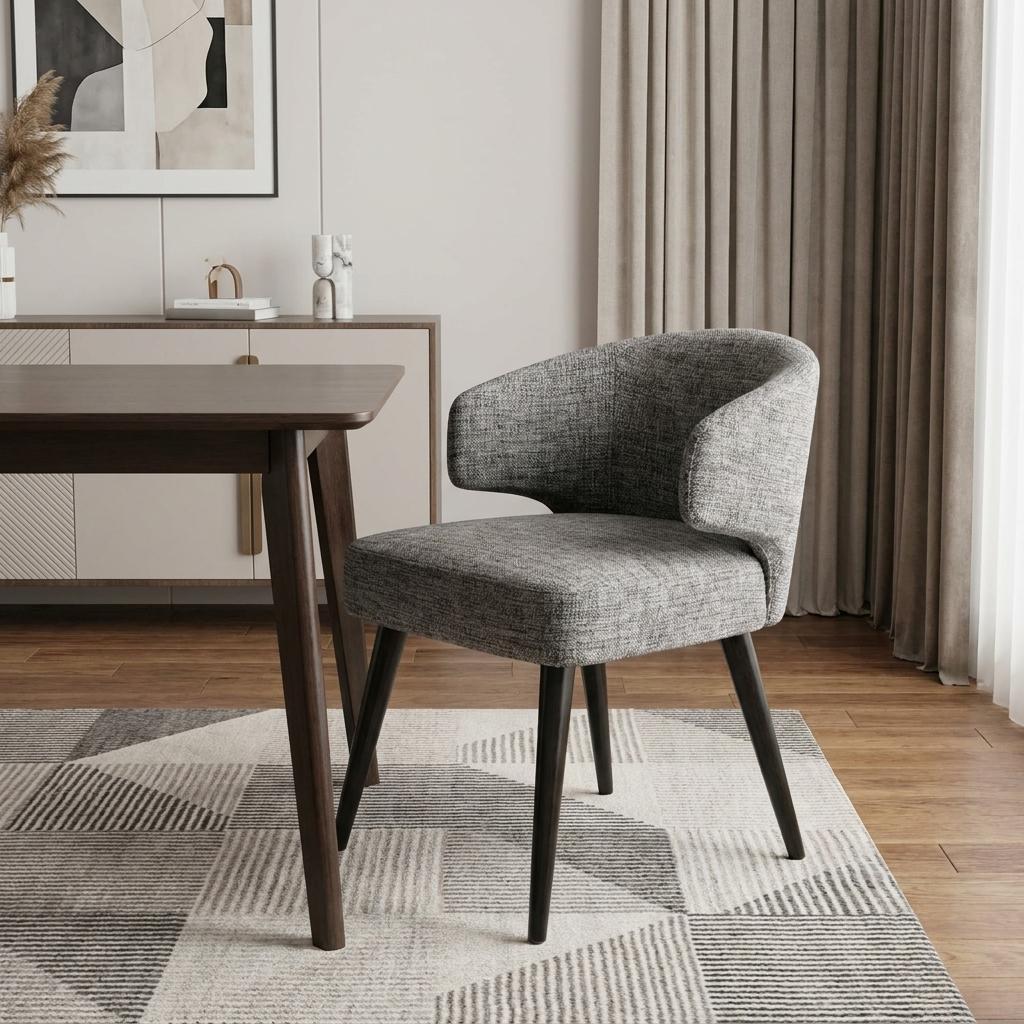 Gray and Black Upholstered Fabric Wing Back Dining Arm Chair