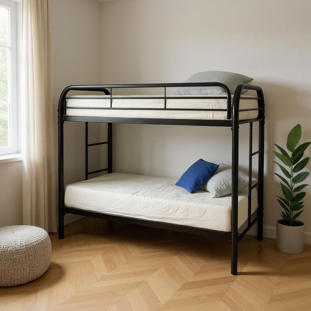 White Twin Over Twin Metal Bunk Bed