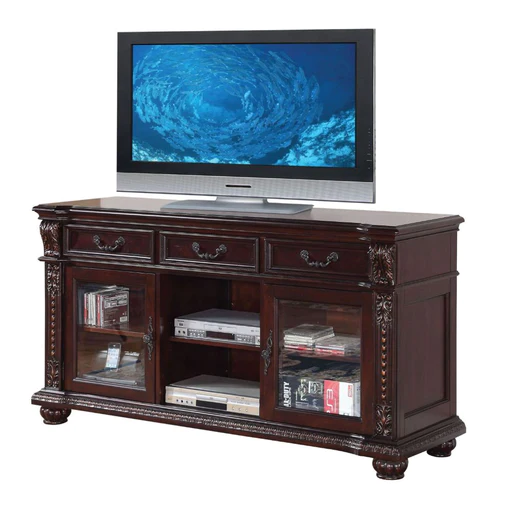 65" Dark Brown Wood Cabinet Enclosed Storage TV Stand