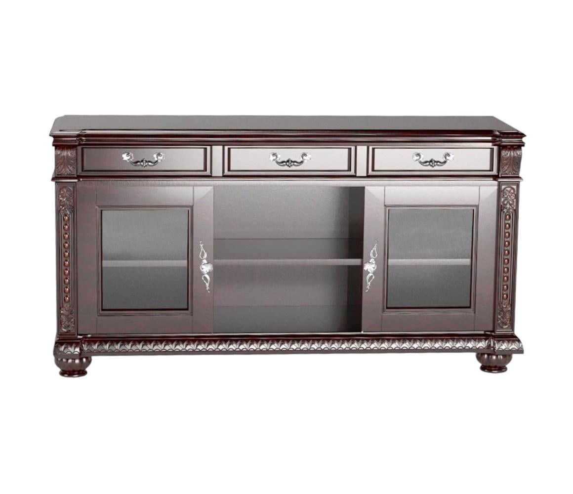 65" Dark Brown Solid Wood Enclosed and Open Storage TV Stand