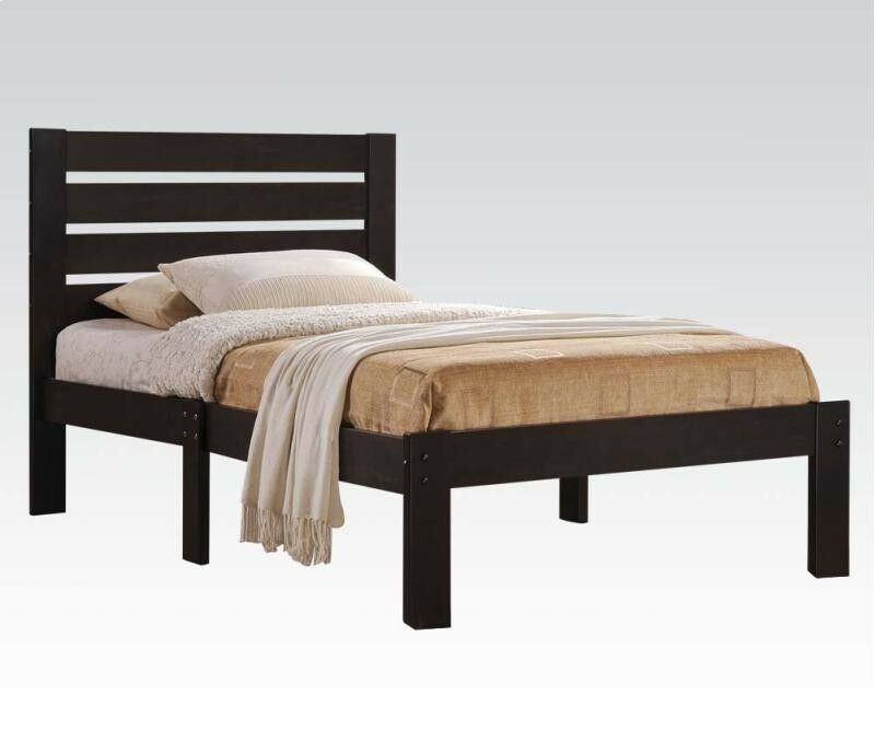Espresso Solid Wood Full Tufted Bed