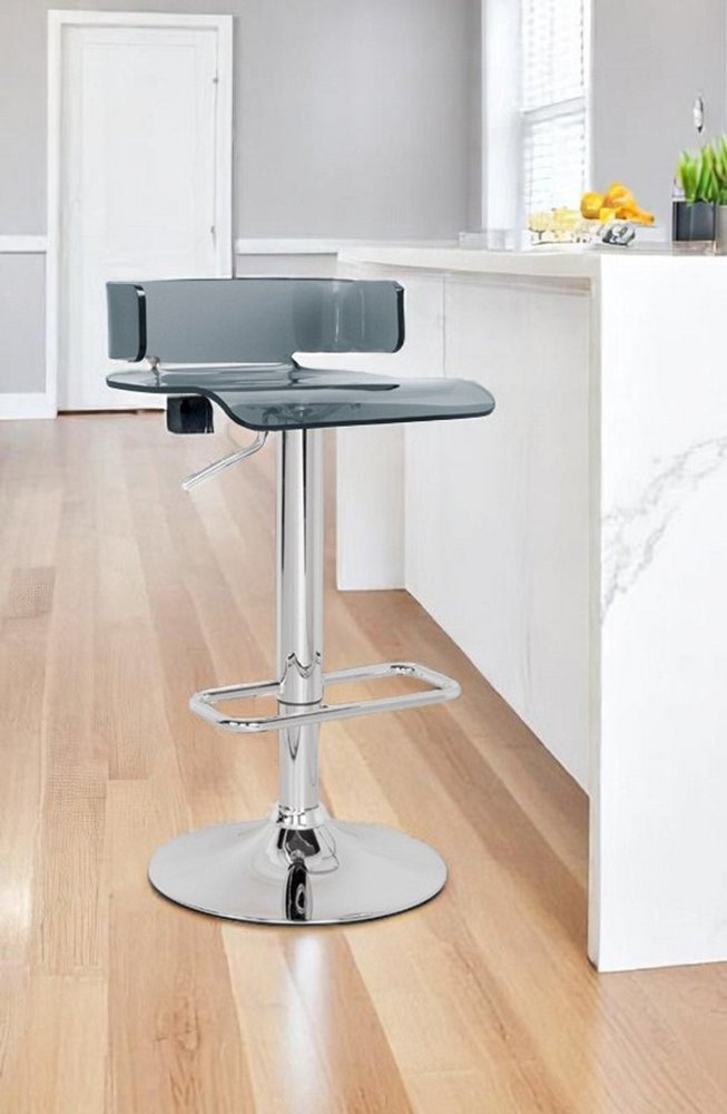 Red and Silver Acrylic and Metal Low Back Adjustable Height Bar Chair