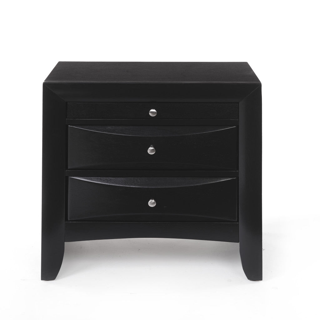 25" Dark Brown Solid Wood Three Drawer Nightstand