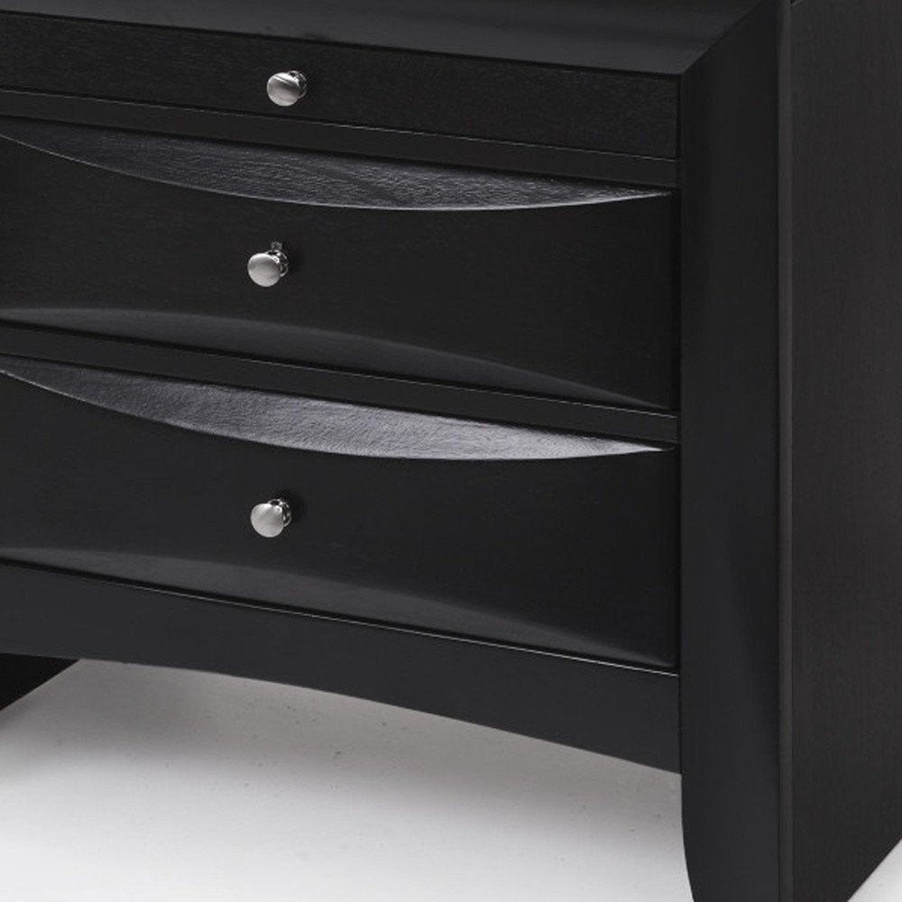 25" Dark Brown Solid Wood Three Drawer Nightstand