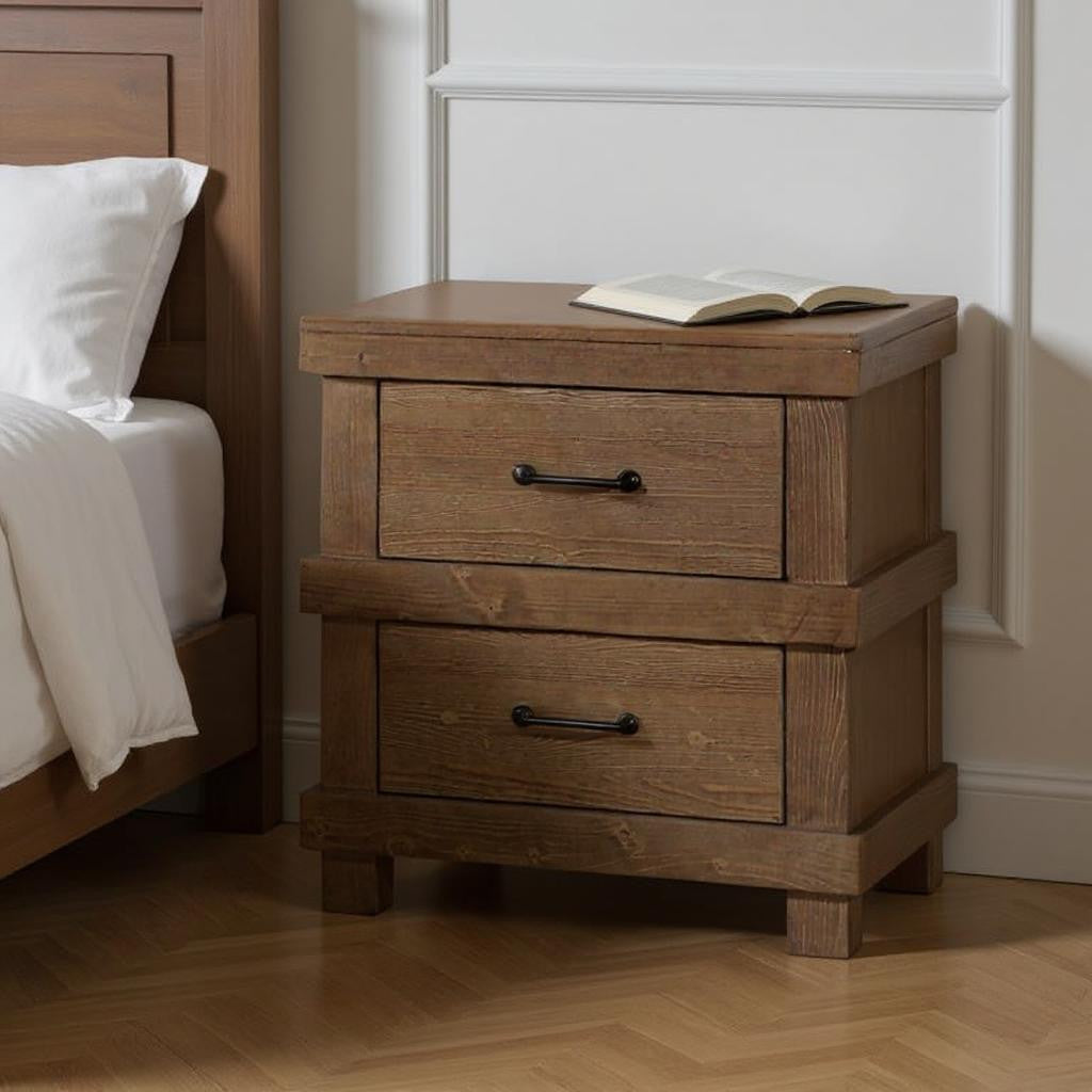 23" Brown Two Drawers Metal Nightstand