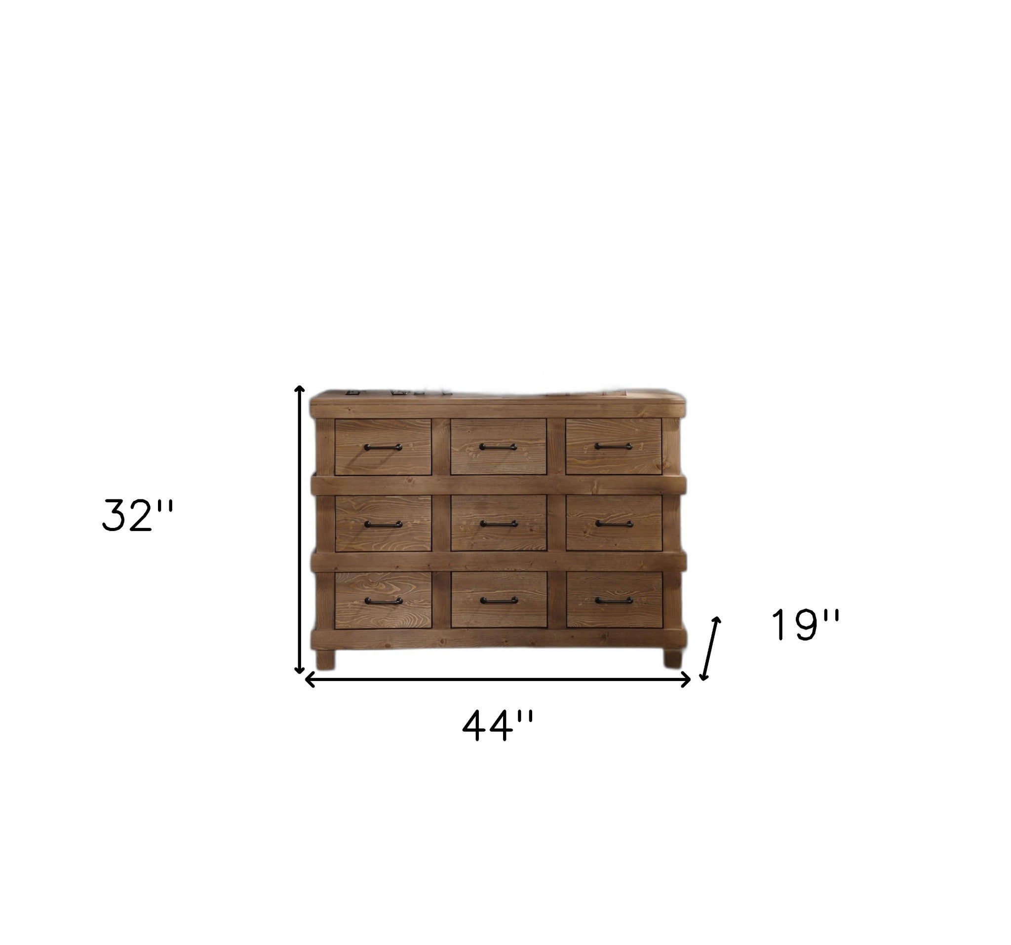 44" Brown Solid Wood Nine Drawer Triple Dresser