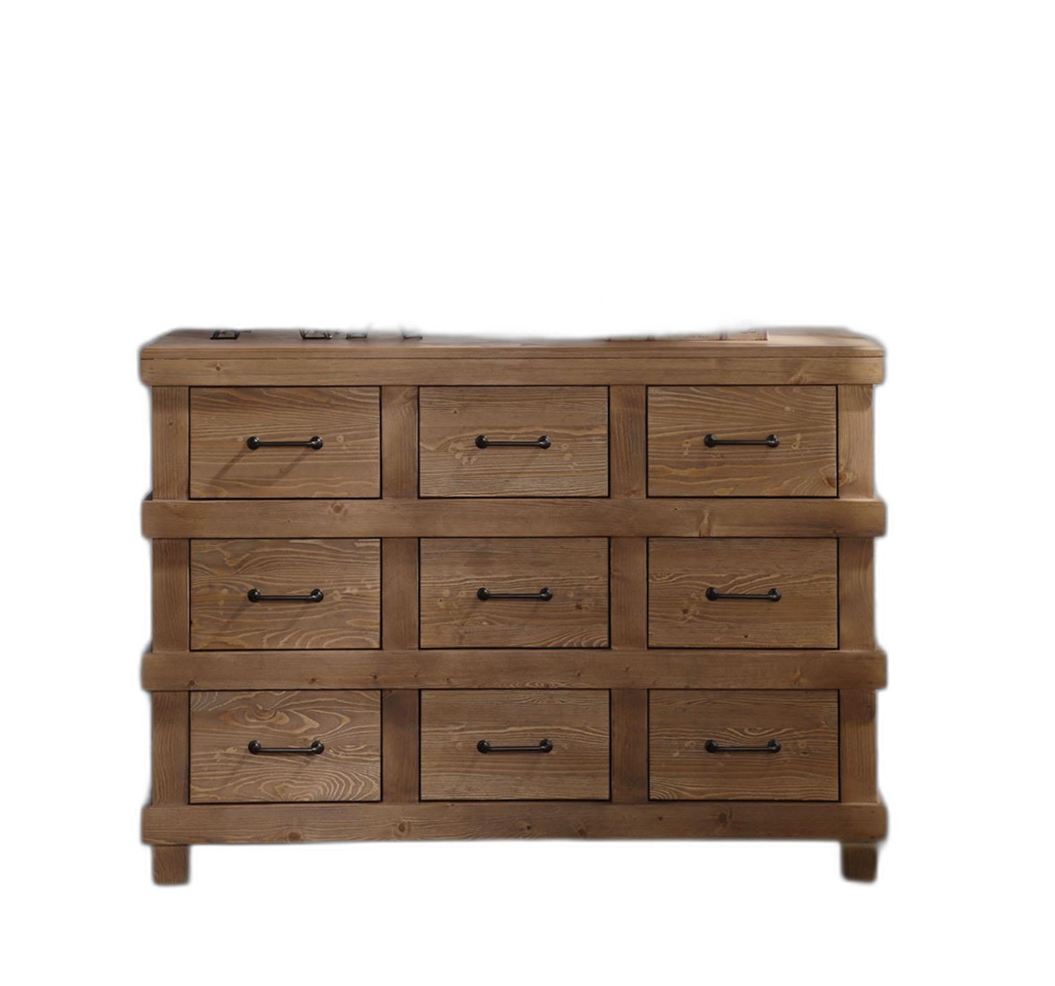 44" Brown Solid Wood Nine Drawer Triple Dresser