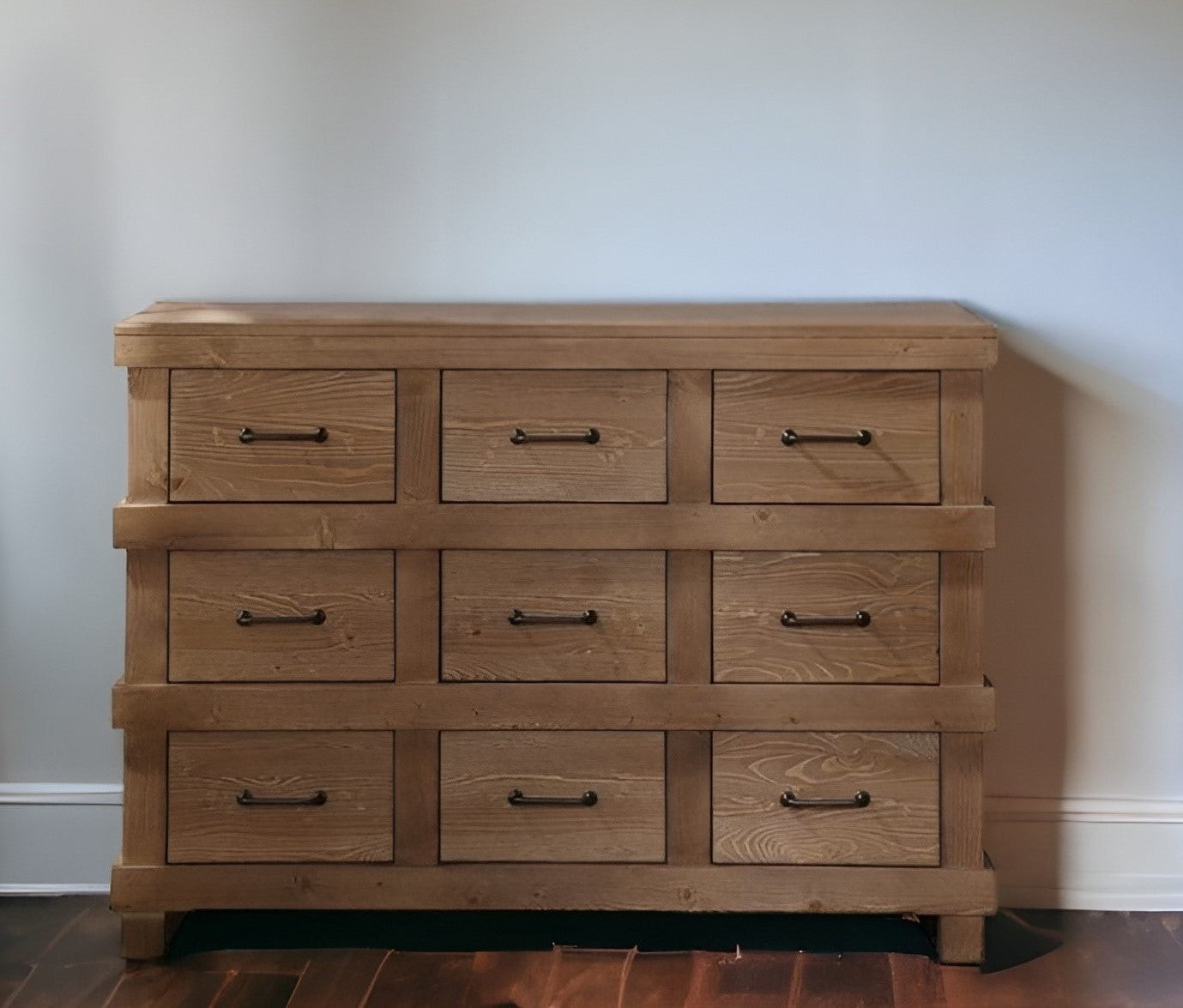 44" Brown Solid Wood Nine Drawer Triple Dresser