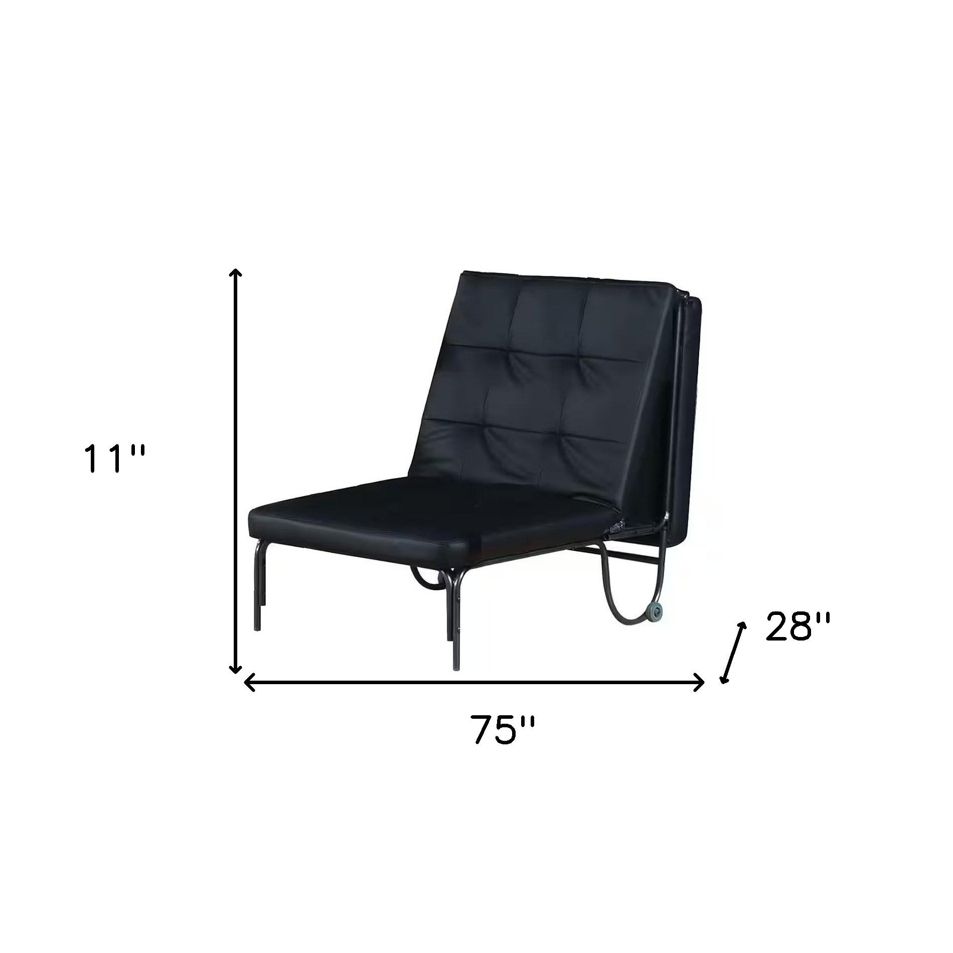 75" Black Faux Leather Tufted Convertible Chair