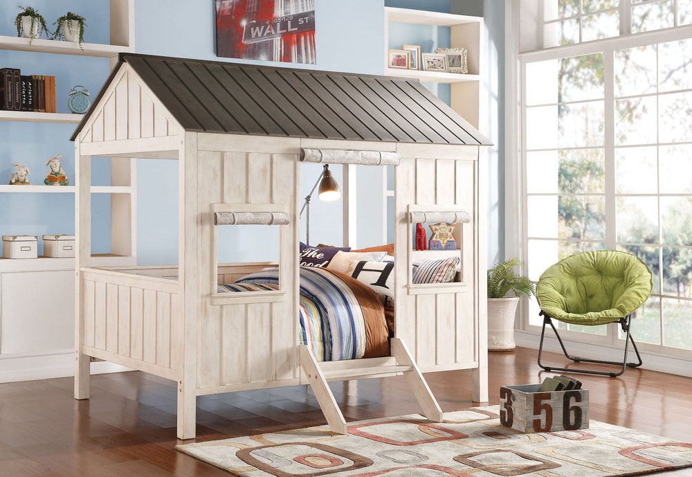 White Solid Wood Full House Bed