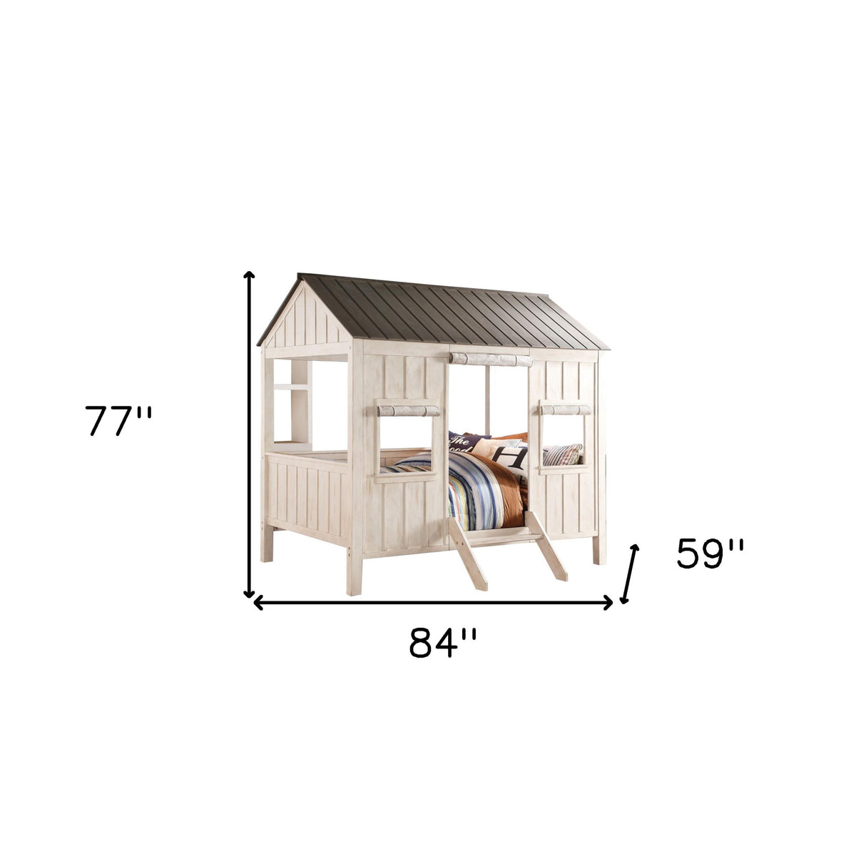 White Solid Wood Full House Bed