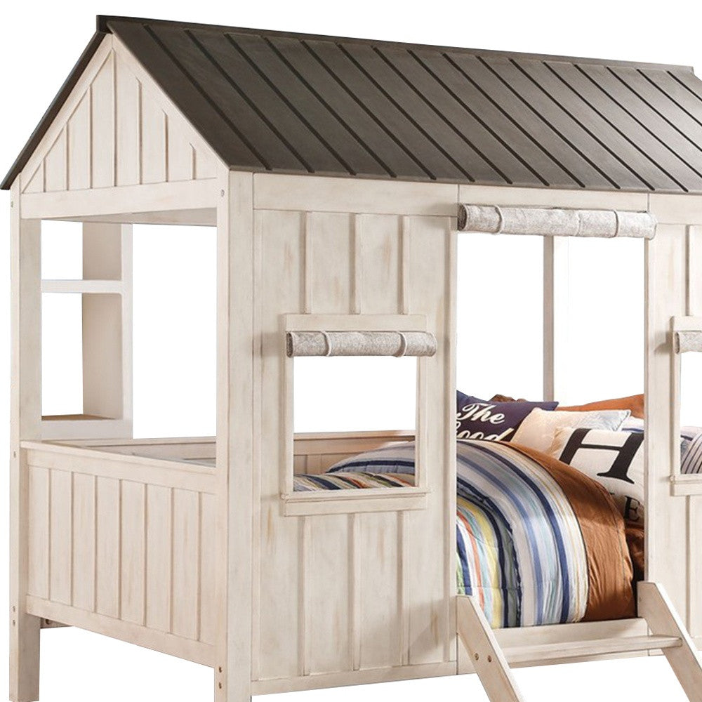 White Solid Wood Full House Bed