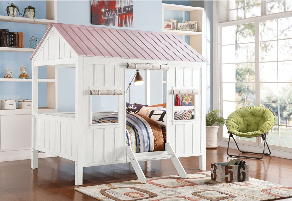 White Solid Wood Full House Bed