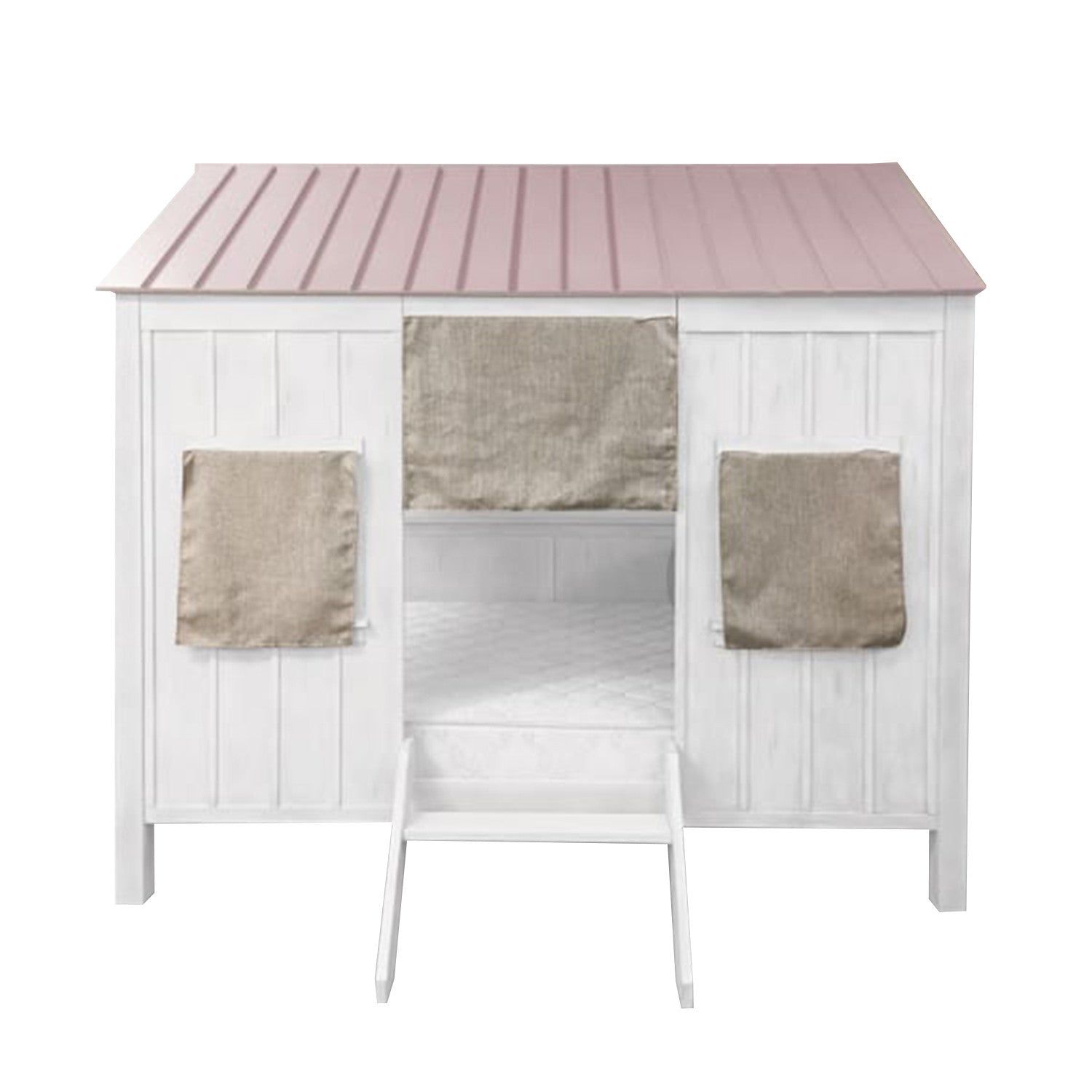 Pink and White Wood Full Bed Frame