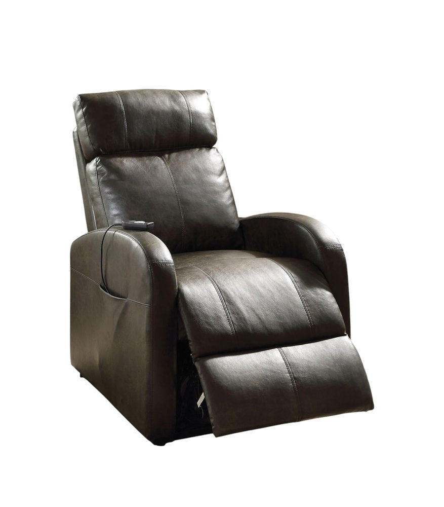 28" Gray Tufted Faux Leather Faux Leather Power Lift Assist Recliner